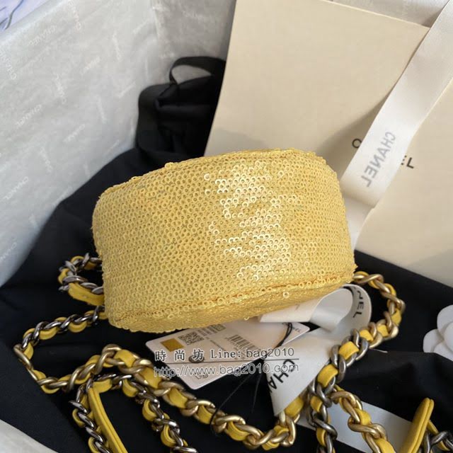 Chanel女包 香奈兒專櫃最新款亮片圓餅小挎包 Chanel大菱格粗鏈條女包 AP0945  djc4059